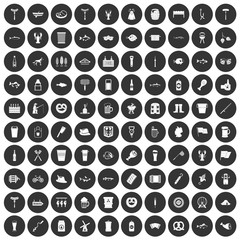 100 beer icons set black circle