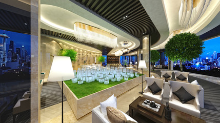 3d render of business center interior view