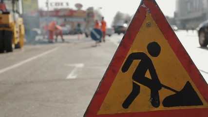 Works ahead road works sign