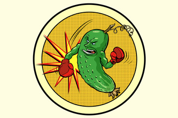 strong cucumber, vegetarian emblem and healthy diet