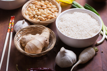Chinese food raw ingredients, vegetables and nuts