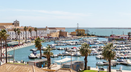 View of old city of Faro from the top, to the marina - obrazy, fototapety, plakaty