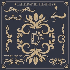 set of calligraphic design elements and page decorations
