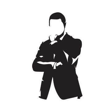 recommend clip art: Businessman in suit thinking, isolated vector silhouette