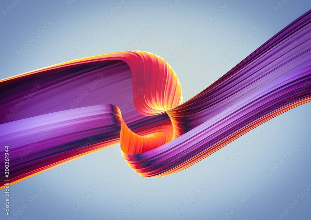 Wall mural 3d render abstract background. colorful 90s style twisted shapes in motion. iridescent digital art f