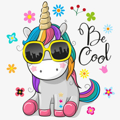 Cute unicorn with sun glasses