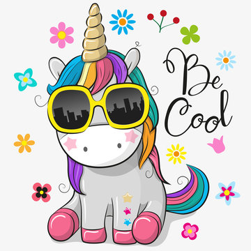 Fototapeta Cute unicorn with sun glasses