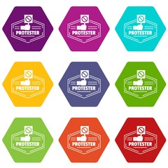 Protester icons set 9 vector