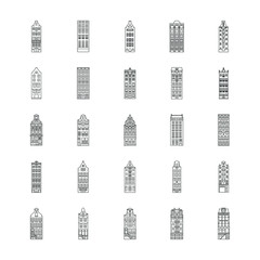 Amsterdam house icons set. Outline Amsterdam house vector icons set for web design isolated on white background