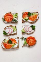 Healthy and diet tasty sandwiches top view copy space