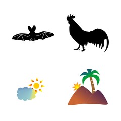 icon Animal with horror, tropical island, beach , sun and hen