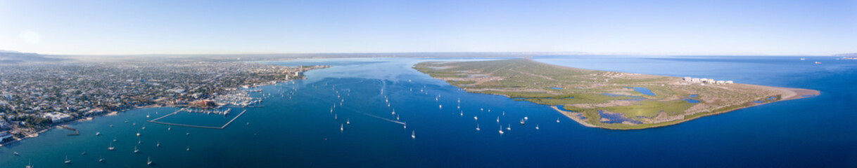 Aerial panoramic shots from La Paz bay, Baja California Sur, Mexico.