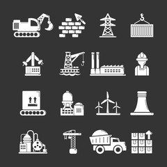 Industry icons set grey vector