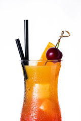 Sex on the beach cocktail in glass on white background. Close up

