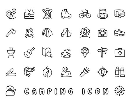 camping hand drawn icon design illustration, line style icon, designed for app and web