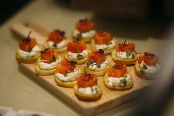 Delicious canapes with salmon as dishes