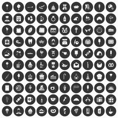 100 sweets icons set black circle