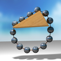 Epitaph of Stevinus. 3D illustration of Stevin's proof of the law of equilibrium on an inclined plane. Colored background. Geometry, physics and trigonometry.