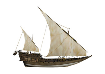 3D Rendering Sailing Ship on White
