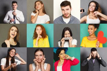Fototapeta premium Diverse young people positive and negative emotions set