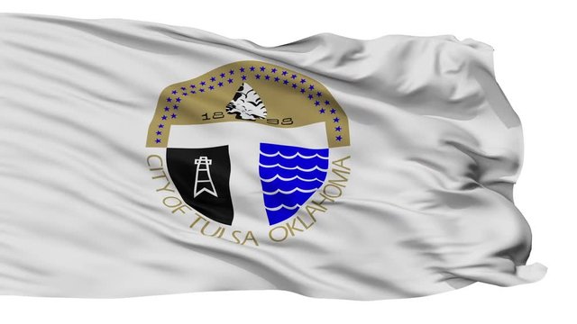 Tulsa  flag, city of USA, realistic animation isolated on white seamless loop - 10 seconds long (alpha channel is included)