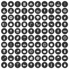 100 tasty food icons set black circle