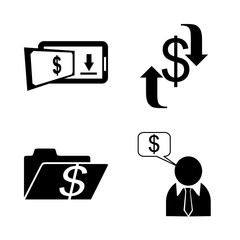 icon Currency with folder, bank, mobile, cashier and phone transfer