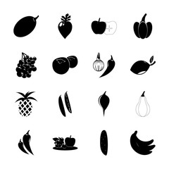 icon Fruits And Vegetables with bulb onion, spicy, cerry, eatable and melon