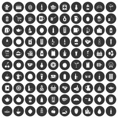 100 beverage icons set black circle