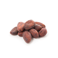 Cocoa fruit, raw cacao beans isolated on a white background