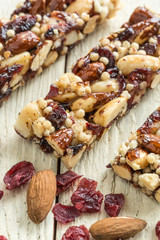 Cereal bars with almonds,cranberries and nuts