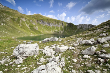 alpine lake on sunny day