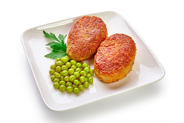Fried breaded cutlet isolated on white background
