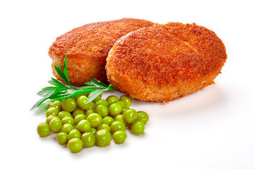 Fried breaded cutlet isolated on white background