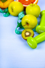 Food for  diet and dumbbells