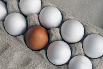 colored eggs in a cardboard box