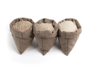 3 bags of croup. Different consistencies. Isolate. View 8. Food