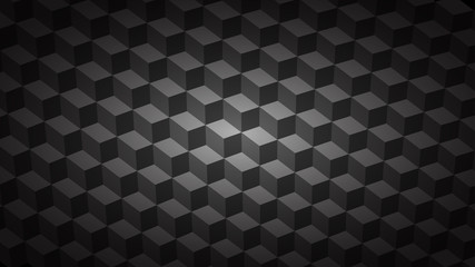 Abstract dark background of isometric cubes in shades of black and gray colors.
