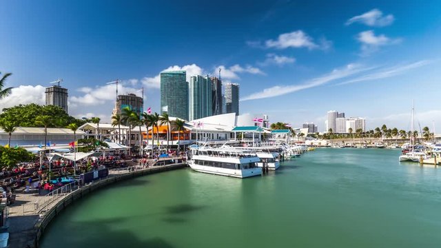 Biscayne Bay time lapse of famous market place in Miami, Florida. USA