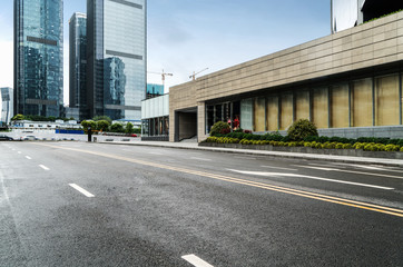 Fototapeta premium empty highway with cityscape and skyline of chongqing,China.