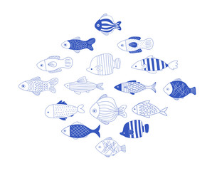 Naklejka premium Simple, elegant and stylish collection of modern hand drawn fish illustrations, logos, design