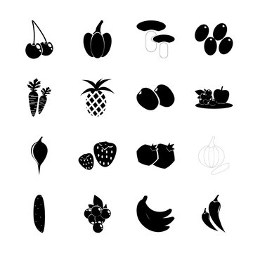 icon Fruits And Vegetables with cherry, cuke, bombshell, salad and cherries