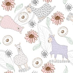 hand drawn vector seamless pattern with llamas © Tapilipa