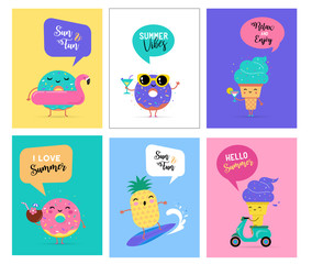 Sweet summer - cute ice cream, watermelon and donuts characters make fun