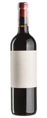 Red wine bottle with blank sticker isolated on white