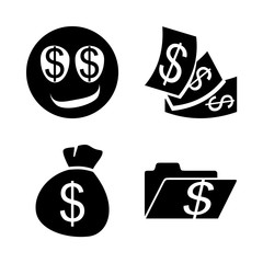icon Currency with money bag, character, bank, laugh and dollar smiley