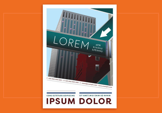 Event Poster Layout with City Street Sign Illustration
