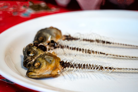Skeleton of fish on a plate
