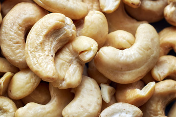Close up picture of cashew nuts, selective focus.