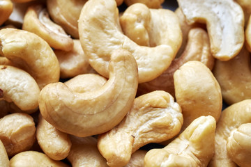 Close up picture of cashew nuts, selective focus.